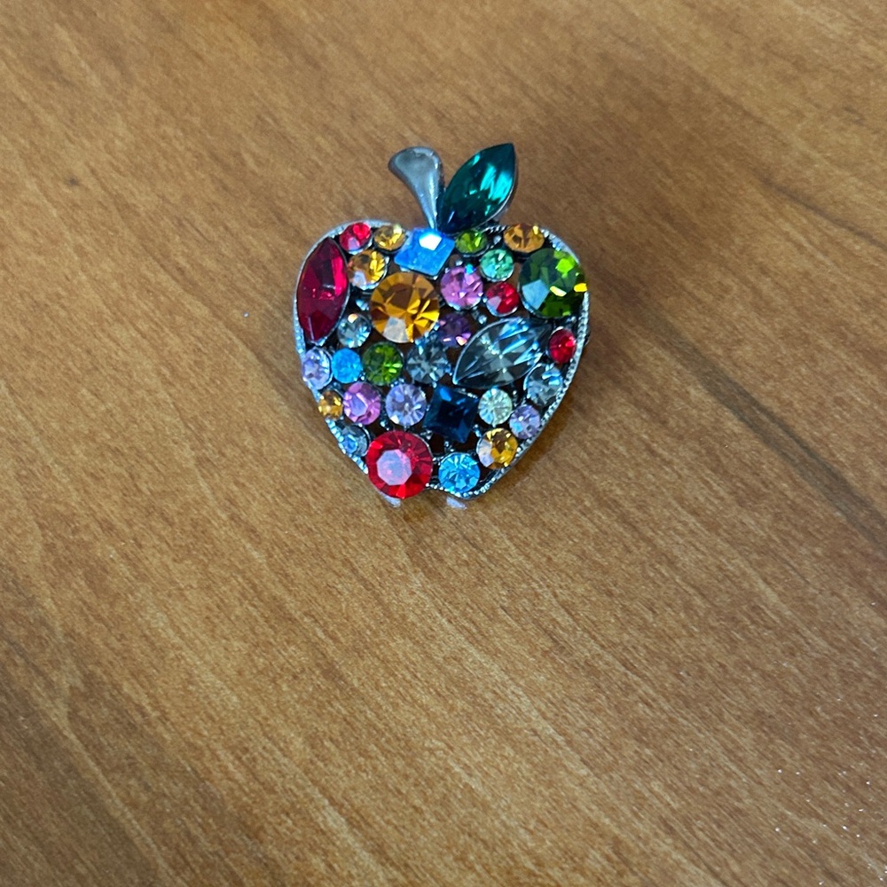 Vintage Multicolor Jeweled Apple Brooch Pin - Picture 7 of 8